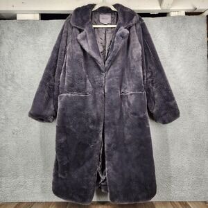 BLANKNYC Womens Long Faux Fur Coat Oversized Collar Grey Size‎ Large